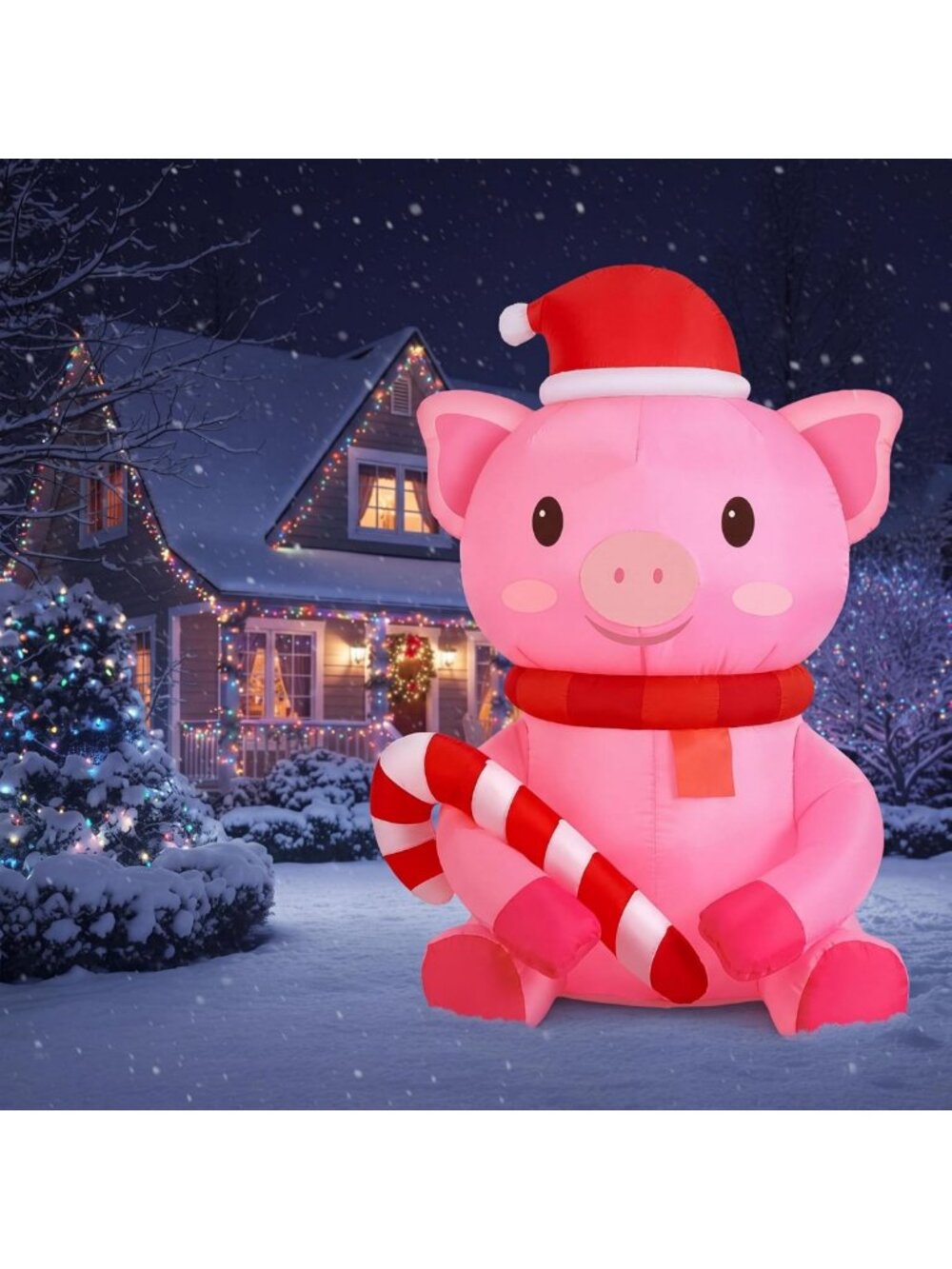 Inflatable Christmas Pig with Santa Hat - 3.3ft LED Yard Decor for Holiday Fun